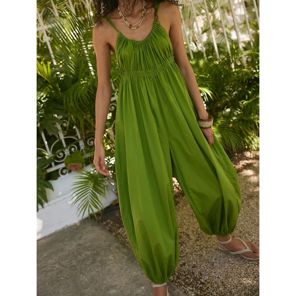 Free People Free-est Frannie Jumpsuit Dress Balloon Leg Cotton Green XS 290570
